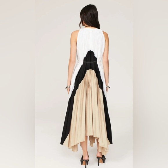 Bibhu Mohapatra Chic Black and White Maxi pleated Dress with Tan Accents size 16 - Picture 4 of 17
